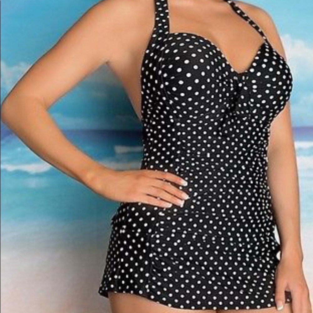 Merona XL, Used, Black/White Dot Swimdress
